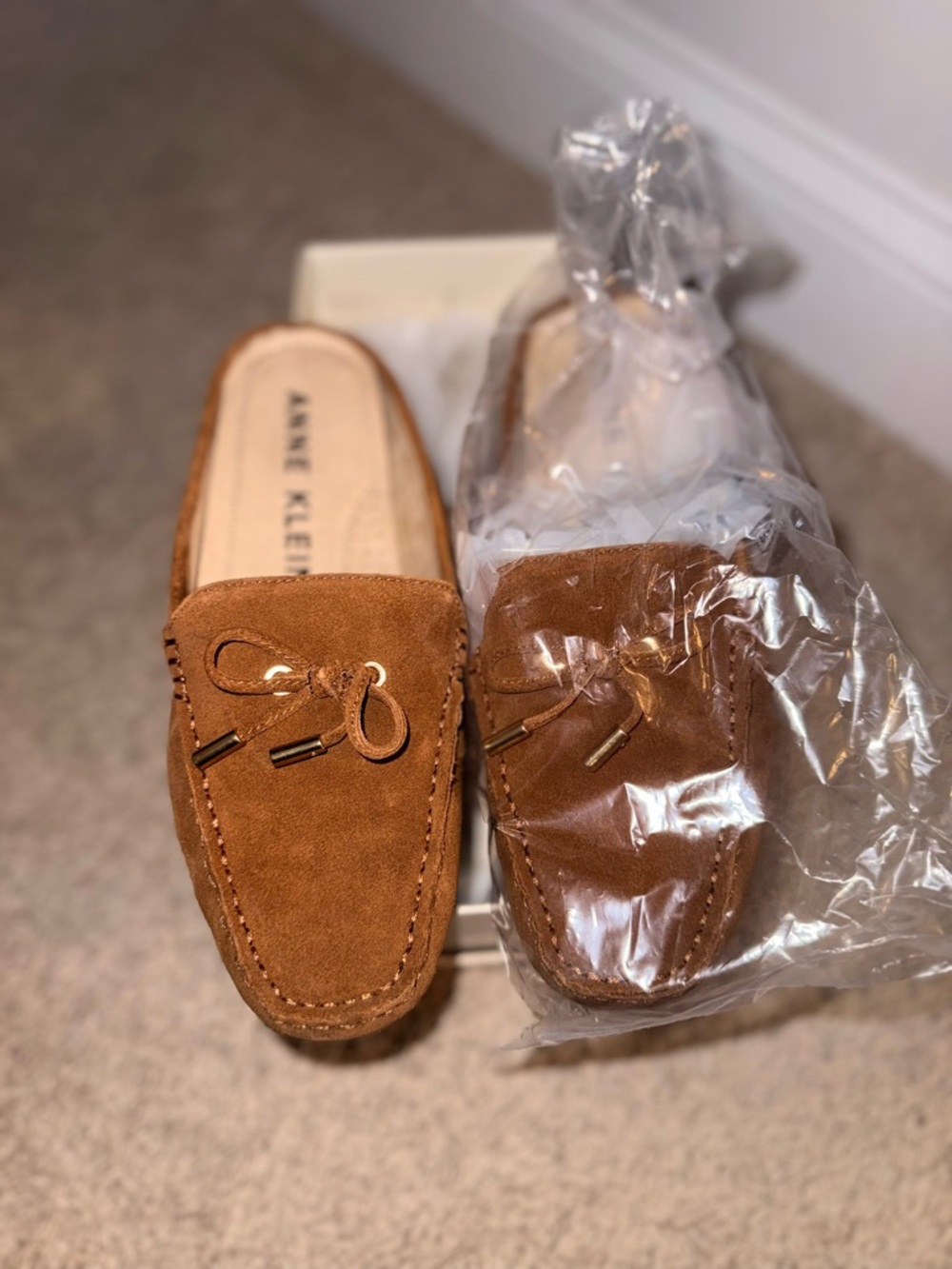 NEW Anne Klein Suede Loafer Mules - Chestnut